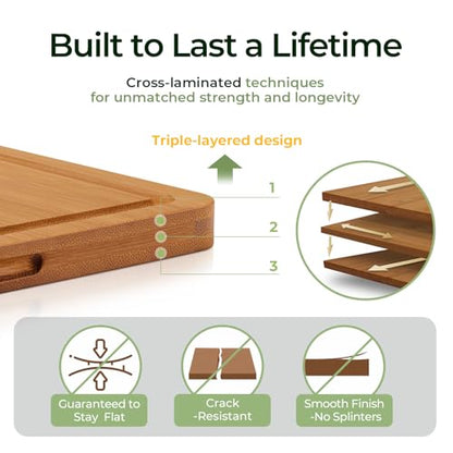 Keechee Extra Large Bamboo Cutting Board for Kitchen - 18 Inch Wood XL Cutting Boards with Juice Groove and Handles, Wooden Chopping Board for Meat, Cheese, Fruit & Vegetables (Pre Oiled, Brown)