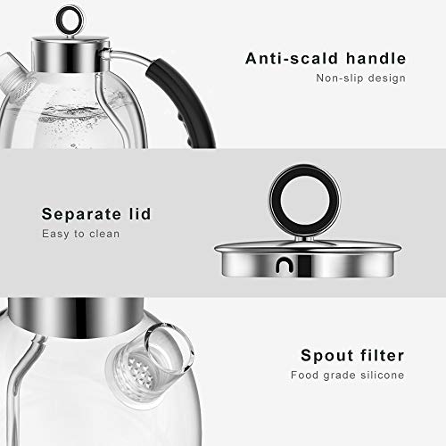 ASCOT Glass Electric Kettle, 1.5L Borosilicate Glass, 1500W, Silver