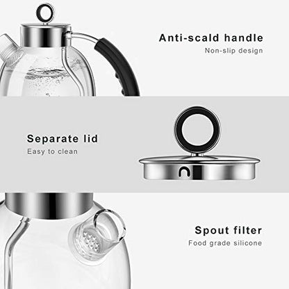 ASCOT Glass Electric Kettle, 1.5L Borosilicate Glass, 1500W, Silver