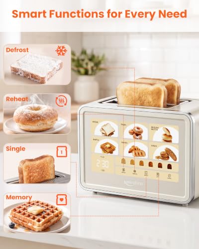 Keenstone 2 Slice Toaster, Smart Touch Screen Cream Toaster with Wide Slot