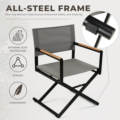 Grand patio 11-Piece Outdoor Dining Set, 10 Extra-Wide Folding Chairs & 1 Rectangle Expandable Table for 6-8 Person, Sling Mesh Patio Chairs with Wood Grain Table for Yard, Poolside, Deck, Gray