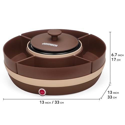 JoyMech Cheese & Chocolate Fondue Machine, Candy Melting Pot for Party, Electric Fondue Pot Set, Chocolate Warmer, Hot Chocolate Maker, 4-Section Food Tray, Brown