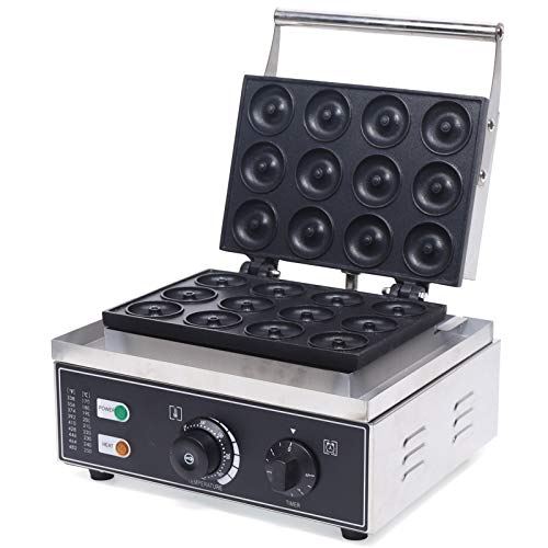 LOYALHEARTDY Electric Mini Donut Maker, 110V 1550W Nonstick Commercial & Home Use, Black, Modern Style, Stainless Steel & Aluminum, 12 Donuts at a Time