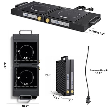 MOMOKOVA Double Induction Cooktop, 1800W Portable Dual Burner with 8 Power Levels, Sensor Touch Control & 99-Min Timer, Fold-n-Store Design for RV, Small Kitchen & Outdoor Cooking (black)
