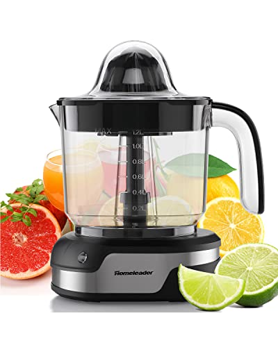 Homeleader Upgraded Orange Juicer, Stainless Steel Citrus Press for Effortless Orange & Lemon Juice, Portable & Easy Clean, Essential for Healthy Juicing, Black,1.2L