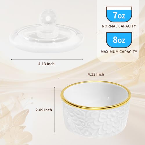 6 Sets Ramekins Oven Safe with Lids, 8 OZ Creme Brulee Ramekins Embossed Flora White Ceramic Ramekin Baking Dish for Souffle Custard Dips Soup Small Bowls for Dessert Appetizers Meal Prep Thanksgiving Christmas Gift