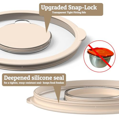 Mixing Bowles Set with Lids Set - Warp-Proof TPR-AS Lids, Stainless Steel Mixing Bowl with 3 Graters & Measuring Lines, Non-Slip Bowls for Baking, Prep, Airtight Food Storage (Khaki 5/3/2/1.5/0.63QT)