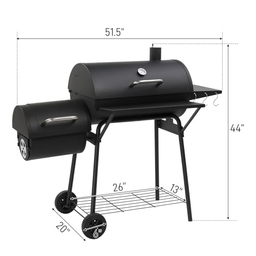 BBQ Charcoal Grill and Offset Smoker with Wheels & Side Front Table,Outdoor BBQ Grill with 557 Sq. In.,Patio Barbecue Cooker,Grilling Space for Outdoor Backyard,Balcony,Patio and Parties