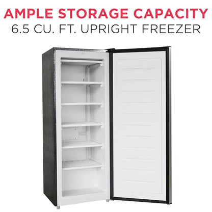 Frigidaire Upright Freezer, 6.5 cu. ft., Deep Freeze, Vinyl Coated Metal with Wire Shelving, Compact for Kitchen, RV, Dorm, Cabin, and Trailer, Platinum Design Series, Silver - 21D x 23W x 56H