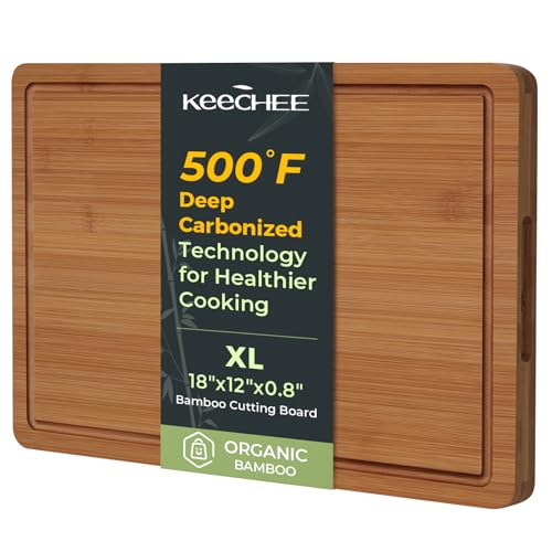 Keechee Extra Large Bamboo Cutting Board for Kitchen - 18 Inch Wood XL Cutting Boards with Juice Groove and Handles, Wooden Chopping Board for Meat, Cheese, Fruit & Vegetables (Pre Oiled, Brown)