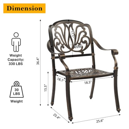VINGLI 5 Pieces Outdoor Patio Dining Set, Cast Aluminium Patio Furniture Set with 4 Chairs and 1 Umbrella Table for Yard, Garden, Porch and Poolside, Bronze