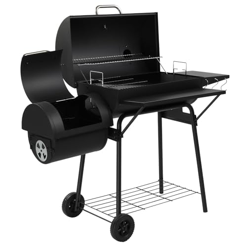 BBQ Charcoal Grill and Offset Smoker with Wheels & Side Front Table,Outdoor BBQ Grill with 557 Sq. In.,Patio Barbecue Cooker,Grilling Space for Outdoor Backyard,Balcony,Patio and Parties