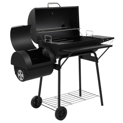 BBQ Charcoal Grill and Offset Smoker with Wheels & Side Front Table,Outdoor BBQ Grill with 557 Sq. In.,Patio Barbecue Cooker,Grilling Space for Outdoor Backyard,Balcony,Patio and Parties