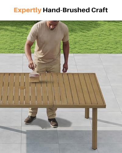 SEEHILL 9 Pieces Never-Rust Aluminium Outdoor Dining Set, Patio Table and Chairs for 8, Patio Dining Set with Rectangle Table, Outdoor Dining Chairs with Removable Cushions for Deck, Backyard, Teak