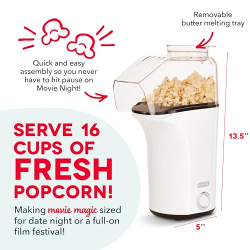 DASH Fresh Pop Popcorn Maker - Oil-Free, Air Popcorn Popper - With Measuring Cup & Recipe Guide - Perfect for Movie Nights - 16 Cups, White