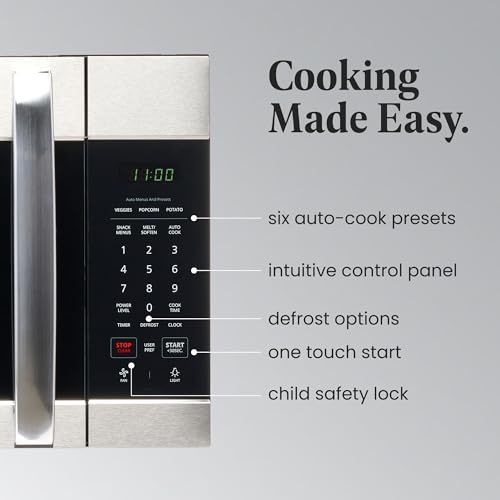Farberware 1.7 Cu. Ft. Over-the-Range Microwave Oven – 1000 Watts Power, Auto Cook Settings, Defrost, Easy Clean and Child Safety Lock - Stainless