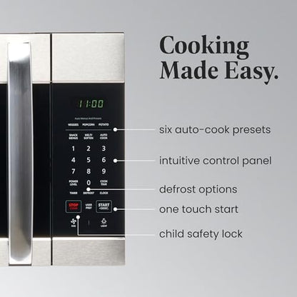 Farberware 1.7 Cu. Ft. Over-the-Range Microwave Oven – 1000 Watts Power, Auto Cook Settings, Defrost, Easy Clean and Child Safety Lock - Stainless