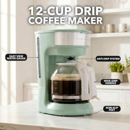 OVENTE 12-Cup Drip Coffee Maker with Easy On/Off Switch, Teal CM412LBL