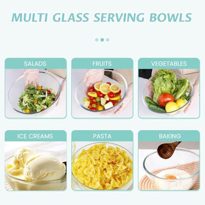 Luvan Glass Mixing Bowls with Lids Set(4.5QT, 2.7QT, 1.1QT)-Large Glass Mixing Bowls, Clear Salad Bowl for Baking, Cooking, Serving, Food Prep, 3PC Nesting Bowls for Kitchen Storage & Dishwasher Safe