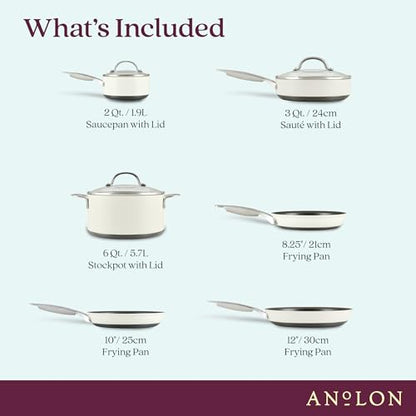 Anolon Achieve Hard Anodized Nonstick Cookware Pots and Pans Set, 9 Piece - Cream