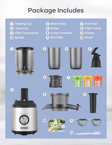 Ganiza Cold Press Juicer Machines, 4.06" Wide Feed Chute, High Juice Yield