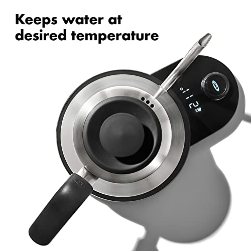 OXO Brew Adjustable Temperature Pour Over Kettle, 1 L, Gooseneck Electric Kettle, Stainless Steel with Timer