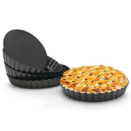 Beasea 6 Inch Tart Pan, 4pcs Small Pie Pans Removable Bottom Mini Tart Pans Non Stick Pie Pan, Loose Bottom Fluted Tart Pan Round Instant Pot Quiche Pan for Oven Baking