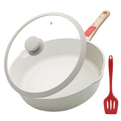 AIKENBBKK 12 Inch Nonstick Deep Frying Pan Skillet with Lid, 5 QT Saute Pan, Non Stick Frying Pans, Compatible with All Stovetops, Detachable Handle, Oven Safe, PFOA PFOS Free