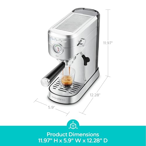 CASABREWS CM5418ECO Espresso Machine 20 Bar, PFAS-Free Espresso Maker with Steam Wand, Stainless Steel Coffee Machine with 34oz Removable Water Tank for Cappuccino, Small Latte Machine, Silver