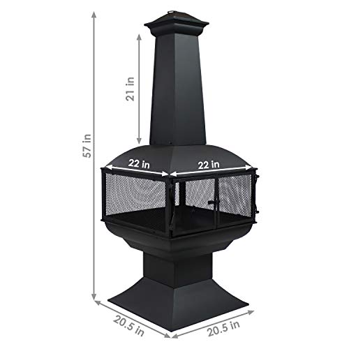Sunnydaze 57-Inch Large Chiminea Outdoor Fireplace - Steel Wood-Burning Chiminea Outdoor Fire Pit with Cover, Wood Grate, and Poker