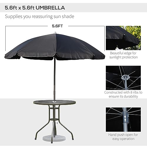 Outsunny 6 Piece Patio Dining Set for 4 with Umbrella, Outdoor Table and Chairs with 4 Folding Dining Chairs & Round Glass Table for Garden, Backyard and Poolside, Black and Coffee