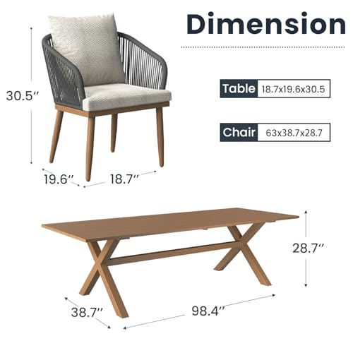 Vakollia 11-Piece Patio Dining Table Sets, Woven Wicker Dining Set with Rectangular Aluminum Table and Dining Chairs Modern Outdoor Dining Furniture Set for Outdoors and Indoors