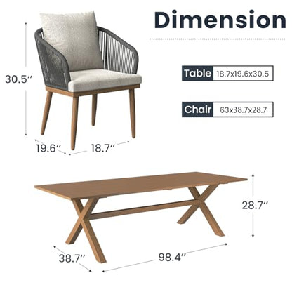 Vakollia 11-Piece Patio Dining Table Sets, Woven Wicker Dining Set with Rectangular Aluminum Table and Dining Chairs Modern Outdoor Dining Furniture Set for Outdoors and Indoors