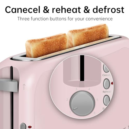 SEEDEEM 2 Slice Slim Toaster, Single 10" Long Slot Toaster Fits Bagels & Artisan Bread, 6 Shade Settings, Cancel/Reheat/Defrost, Removable Crumb Tray, Auto Shut-Off, Pink