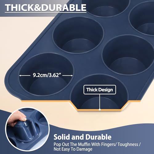 Vnray Jumbo Silicone Muffin Pan with Metal Frame, Non Stick Silicone Cupcake Pan with Handles 6 Cup, BPA Free Silicon Muffin Tin Tray Extra Large for baking, egg bites, Cupcake Mold Grey