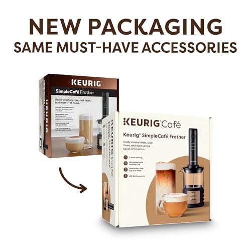 Keurig SimpleCafe Frother, Rechargeable Handheld Milk Frother for Lattes, Cappuccinos & Iced Coffee, USB Cord Included, Microwave-Safe Frothing Cup, Hot & Cold Foam Maker