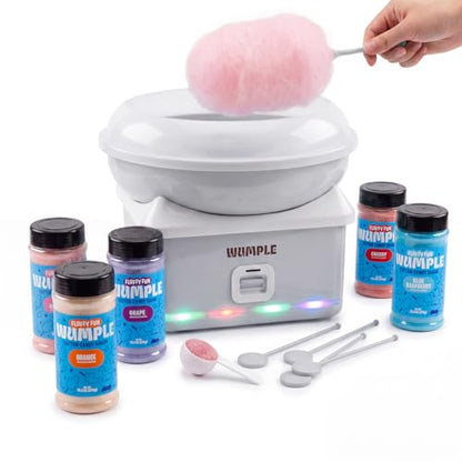 Wumple Cotton Candy Maker Machine for Kids with LED Lights – Electric Candy Machine for Kids, Quick Heat-Up, Lidded Bowl – 5-Flavor Bundle - Grey