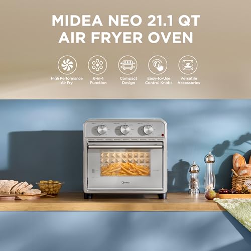 Midea Neo Air Fryer Toaster Oven Combo with Air Fry, Toast, Pizza, Broil, Bake, and Reheat Functions, 21.1 Quarts, Stainless Steel