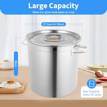 35L/30Qt Stainless Steel Stockpot, Kitchen Soup Big Cooking, Commercial Heavy Duty Canning Pot Stockpot with Lid and 2 Handles for Hotels Restaurants Kitchens Warehouses