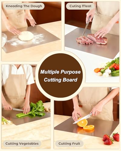 GVUHR 304 Stainless Steel Cutting Board for Kitchen- Large L-Shaped Bread Board,Double-Sided Chopping Board for Baking,Non Adhesive Bread Cutting Board (Medium)
