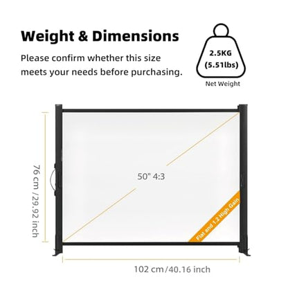 Portable Projector Screen with Stand, 50 Inch 4:3, Outdoor Projector Screen, Lightweight and Retractable, 1.2 High Gain Wrinkle-Free Video Projection Screens, for Home Cinema, Meeting Presentation.