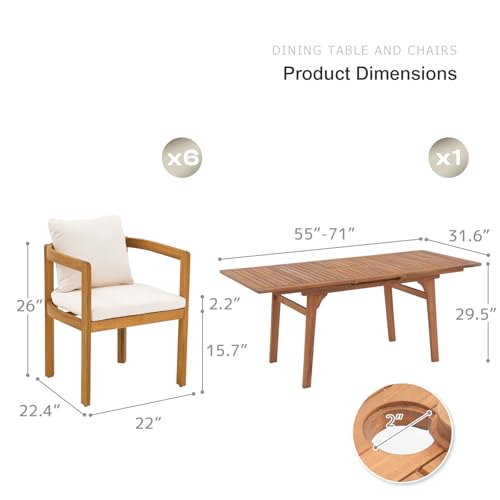 SUNSITT 7-Piece Outdoor Patio Dining Set w/55-71" Expandable Table