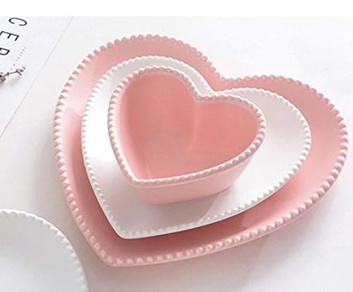 CHOOLD Ceramic Heart-Shaped Pudding Bowl - Dessert & Souffle Ramekin (Pink/White)
