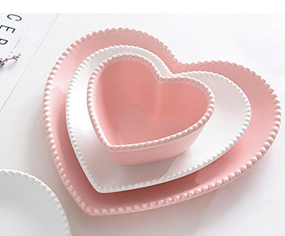 CHOOLD Ceramic Heart-Shaped Pudding Bowl - Dessert & Souffle Ramekin (Pink/White)