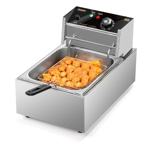 ROVSUN 11.4QT Electric Deep Fryer with Basket & Lid, 1700W Commercial Deep Fryer w/Adjustable Temperature Stainless Steel French Fryer for Home and Commercial Kitchens