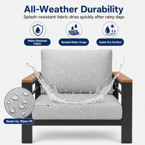 Relax Tree Aluminum Outdoor Patio Furniture, 5 Piece 7-Seat Conversation Set with 2 Chairs, Loveseat, 3-Seat Sofa and Coffee Table, Thick Cushions, Waterproof Covers, Gray