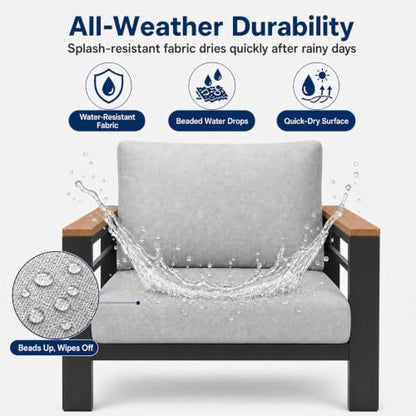 Relax Tree Aluminum Outdoor Patio Furniture, 5 Piece 7-Seat Conversation Set with 2 Chairs, Loveseat, 3-Seat Sofa and Coffee Table, Thick Cushions, Waterproof Covers, Gray