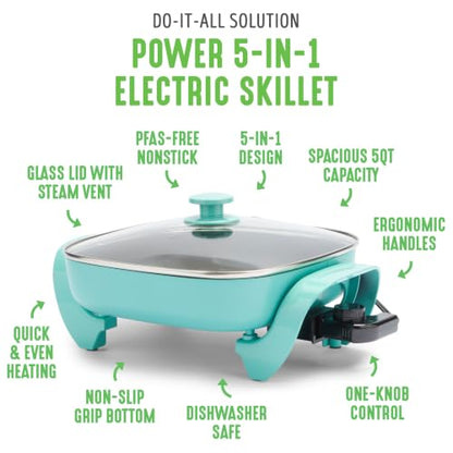 GreenLife 12" 5QT Electric Skillet, Turquoise