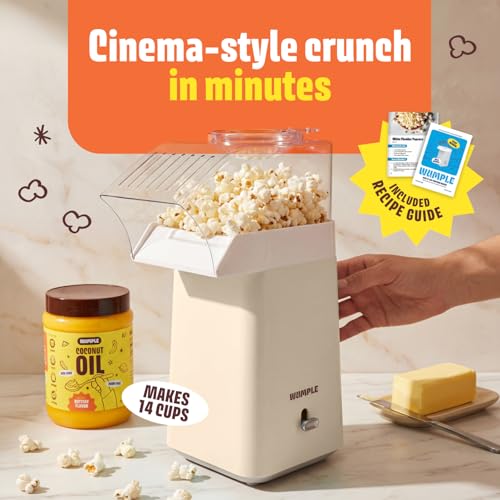 Wumple Hot Air Popcorn Machine - 14-Cup Electric Popcorn Popper, Oil-Free, 1200W - Includes Measuring Cup - Home Popcorn Maker for Movie Nights - Cream