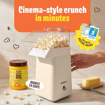Wumple Hot Air Popcorn Machine - 14-Cup Electric Popcorn Popper, Oil-Free, 1200W - Includes Measuring Cup - Home Popcorn Maker for Movie Nights - Cream